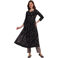 Rytras Women's Printed Nayra Cut Kurta(Black,3Xl)
