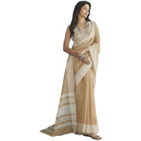 Satrani Women's Cotton Self Woven Saree With Unstitched Blouse Piece (3095S733N_Light Orange & White)