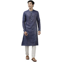 See Designs Blue & White Regular Fit Self Pattern Kurta Set_Sdkt105001S