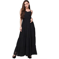 Selvia Women's Solid Sleeveless Weight Less/Georgette Sweetheart Neck Empire Dress(401Tk7264N-Xl_Black)