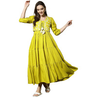 Stylum Women's Solid & Embroidered Rayon Tiered Dress With Jacket (Drscornkay38_Corn, M)