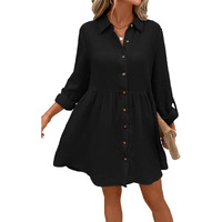 Tadkee Women's Polyester Classic Above The Knee Casual Dress (Fn-Pop-Dress-131-Black-S_Black
