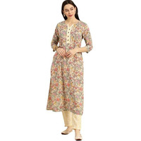 Varanga Sea Green And Mustard Floral Printed Straight Kurta With Printed Trouser