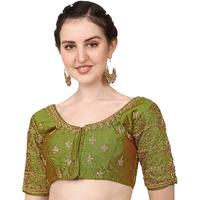 Vihu Fashion Women's Silk Floral Half Sleeve Regular Blouse (Vf Billa Mehendi 38