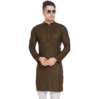 Divisive Men's Embroidered Cotton Blend Only Slim Fit Kurta (Dkrt374_M_Mehendi)