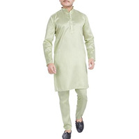 Divisive Men's Plain Dupion Silk Blend Slim Fit Kurta Pyjama Set (Dkrt924_S_Bright Green)
