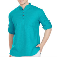 Divisive Men's Pure Cotton Relaxed Fit Short Kurta (Dkrt260_M_Turquoise)