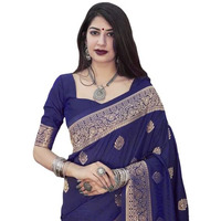 Flosive Women's Present Banarasi Soft Lichi Silk Saree Beautiful Jacquard Rich Pallu Design Work Zari Woven Kanjivaram Silk Style Saree Pushpa With Soft Lichi Silk Blouse Piece (Blue)