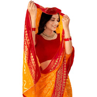 Glory Sarees Women's Georgette Bandhani Foil Print Saree With Blouse Piece (Bandhani106_Mustard)