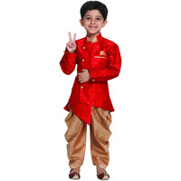 Jbn Creation Boys' Maroon And Rose Gold Silk Blend Sherwani And Dhoti Pant Set_Jbnbiw014Mancdrg_28