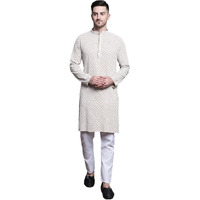 Jompers Men Sequin Embroidered Pure Cotton Kurta With Pyjamas (Beige, M)