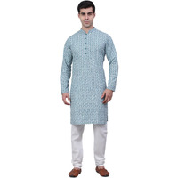 Jompers Men's Floral Embroidered Kurta Pyjama Sets (Teal, Xxl)
