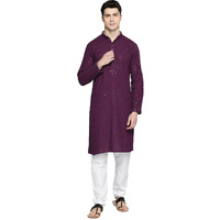 Jompers Purple Chikankari Embroidered And Sequence Kurta Churidar Set For Men. (Purple, Xl)