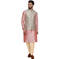 Kisah Mens Kurta Jacket Trouser Set, Silk Blend Jacquard Mandarin Collar Long Sleeves, Multi Ethnic Wear Set For Men, 40