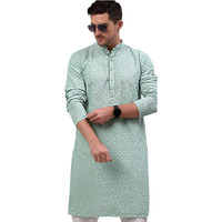 Jompers Men's Embroidered Chikankari And Sequence Kurtas (Green, S)