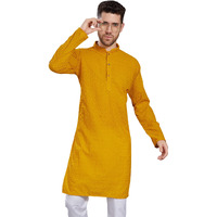 Divisive Men's Thread Embroidered Cotton Blend Only Slim Fit Kurta (Dkrt785_Xxl_Yellow)