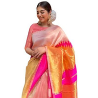 Flosive Women's Present Banarasi Soft Lichi Silk Saree Beautiful Jacquard Rich Pallu Design Work Zari Woven Kanjivaram Silk Style Saree With Soft Lichi Silk Blouse Piece Ayn Royal Pink