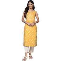 Ishin Women's Silk Ethnic Motifs Mustard Straight Kurta