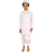 Vastramay Boys' White Kurta, Dhoti And Muslim Prayer Cap Set