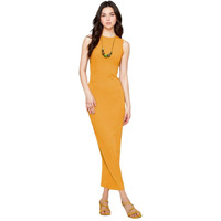 Kotty Women's Solid Sleeveless Maxi Stylish Looking Dress(Yellow,L)