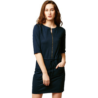 Miss Chase Women's Round Neck 3/4 Sleeves Solid Mini Shift Dress With Zip Closure | 2 Colors(Mcss18D11-25-71-02, Navy Blue, X-Small)