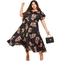 Oomph! Women's Western & Fusion Wear Crepe A-Line Maxi Dress - Black