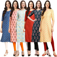 Pinkmint Women's Crepe Digital Print Straight Kurta(Pack Of 6)[Qv-353-368-343-370-335-360-Xl]
