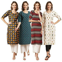 Pinkmint Women's Crepe Digital Print Straight Kurta [Pack Of 4](387-384-382-386-L)