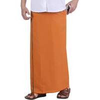 Prakasam Cotton Mens Medium Kaavi Colour Welcro Pocket Single Dhoti (Roja-Medium Kaavi) Size -Large (Hip Size 40 To 46)