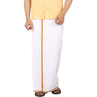 Prakasam Cotton White With Gold Border Single Dhoti For Men (1.28X2.00 Mtrs)
