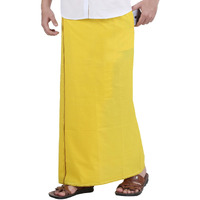Prakasam Cotton Mens Yellow Colour Welcro Pocket Single Dhoti (Roja-Yellow) Size-Medium (Hip Size 34 To 38)