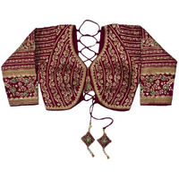 Pujia Mills Women's Heavy Embroidery Coding With Sequins Work 3/4Th Sleeves Fancy Readymade Saree Blouse(Missy Maroon_38)