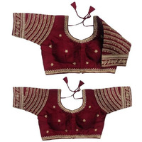 Pujia Mills Women's Blouse Readymade Blouse Embroidery Multi Coding Gold Thread Indian Ethnic Designer Stitched Women's Readymade Saree Blouse For Women For Saree Lehenga Choli (Maroon, 36)