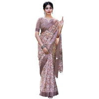 Satrani Women's Poly Linen Silver Border Digital Printed Saree With Unstitched Blouse Piece (3509S121N_Multi3)