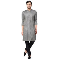 See Designs Charcoal Regular Fit Self Pattern Kurta Set Mandarin Collar Long Sleeves_Sdskt121602L