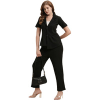 Selvia Co-Ords Set For Women|Lycra Shirt And Trouser Set|Casual Co-Ords Set For Women|Two Piece Co-Ord Set|Office Wear Co-Ords Set(717Ctk11726N-S_Black)