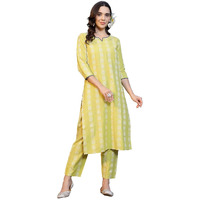 Stylum Women's Woven Design Cotton Blend Straight Kurta Pant Set (Kplimeshimla44_Lime Green, 2Xl)