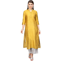 Varanga Women Mustard Yellow Striped Gotta Patti Dobby Kurta