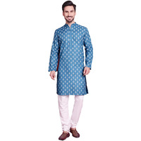 Jompers Teal Floral Printed Kurta With Pyjama For Men (Teal, Xl)