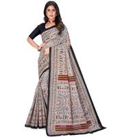 Tamaira Fashion Women's Warli Printed Pure Cotton Mulmul Saree Without Blouse Piece(2509_Grey)