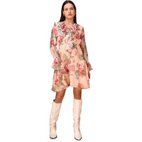 Purvaja Womens V-Neck Georgette Mini Dress (Floe-107-Beige_Xx-Large)
