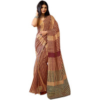 Satrani Women's Chanderi Cotton Printed Ready To Wear Saree With Unstitched Blouse Piece (43Rs391_Light Brown)