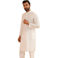 Sojanya (Since 1958 Men's Pure Cotton Chikankari Embroidered Cream Straight Long Kurta