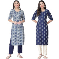 Tee Projekt Digital Printed Crepe Kurta Set For Women Ll Printed Kurti & Pant Set Ll Combo Kurta Set Ll (Pack Of 2)