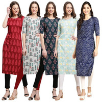 Pinkmint Crepe Digital Printed Kurti For Womens Straight Kurti For Women (Pack Of 5)