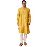 Fabindia Men's Viscose Silk Solid Comfort Fit Kurta (1038359Yellow_Yellow