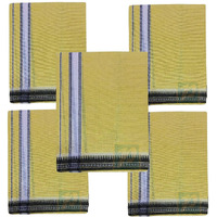 Prakasam Cotton Mens Single (1.28 X 2.00 Mtrs) Colour Thalapathi Border Dhoties/Fine Quality Single Dhoties (Yellow)-Pack Of 5 Dhoties