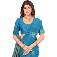 Glory Sarees Womens Meenakari Banarasi Silk Saree With Blouse Piece (Artsilksari_101_Firozi)