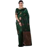 Flosive Women's Dark Color Kanjivaram Silk Saree With Weaving Work (Green)