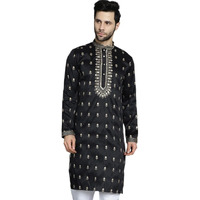 Jompers Men's Black Chikankari Embroidered Kurtas (Black, Xl)